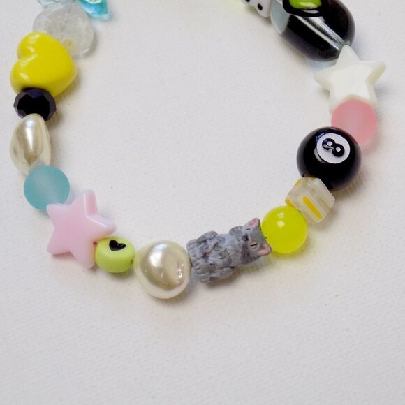 new! handmade charm bracelet chunky pearls indie kidcore funky random colorful - Picture 2 of 3